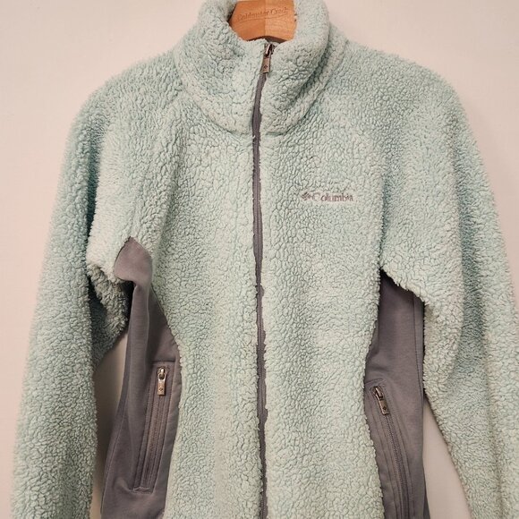 Columbia Jacket Womens Fast Beauty Plush Super Soft Zip Small Mint Green & Gray - Picture 3 of 13